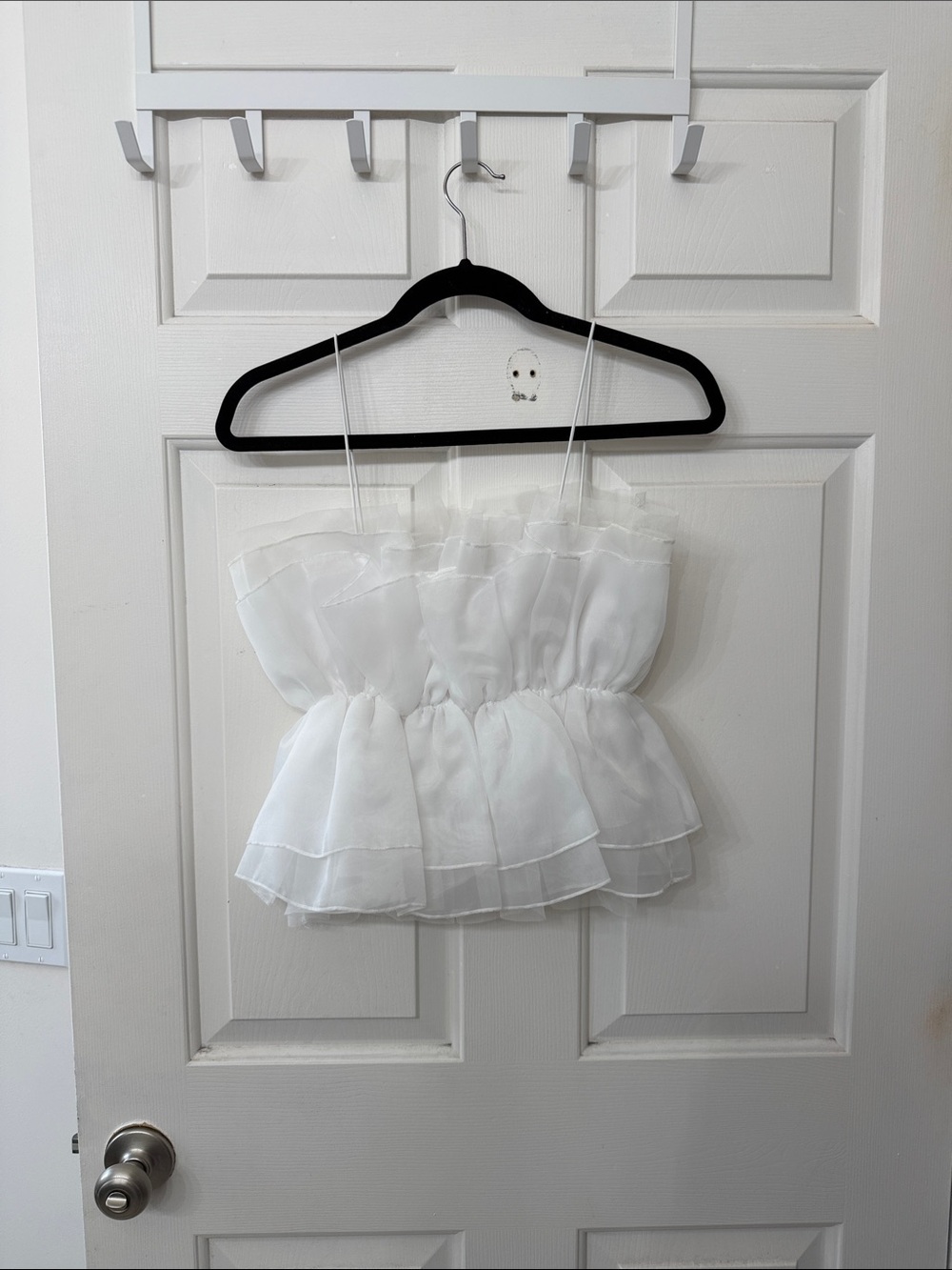 White Ruffled puffy strapless/spaghetti top - Picture 1 of 3